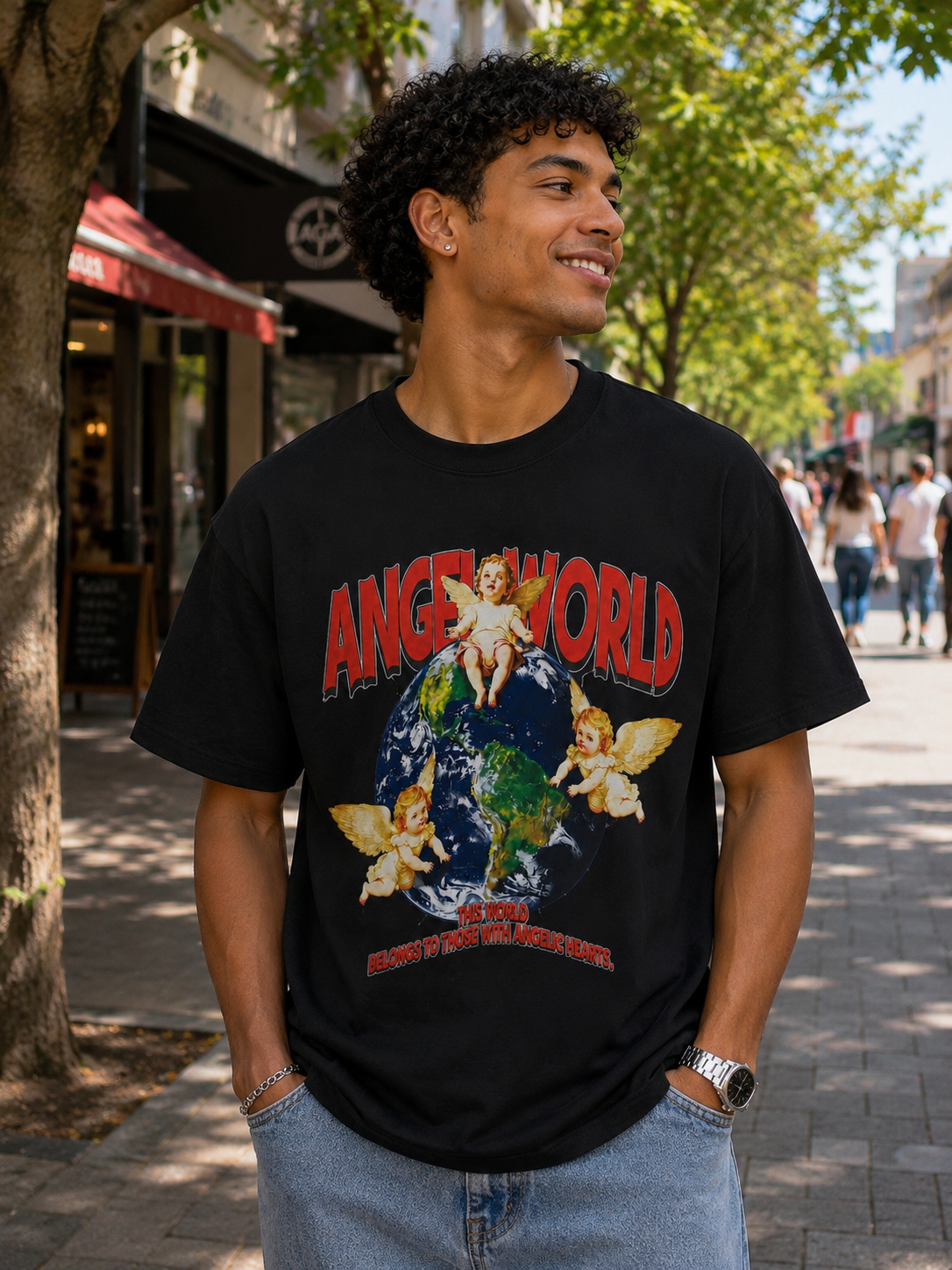 Angel World Vintage Graphic Oversized Tee
