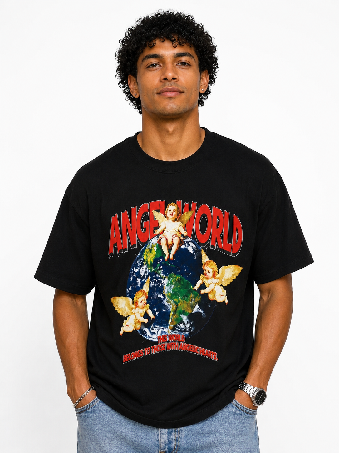 Angel World Vintage Graphic Oversized Tee